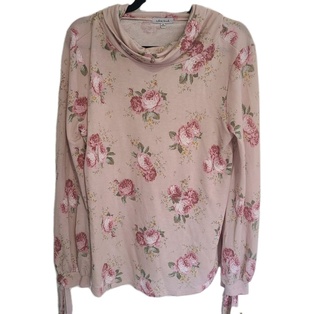 White Birch Women's Floral‎ Pink Cowl Neck Long Sleeve Pullover Shirt, Size M